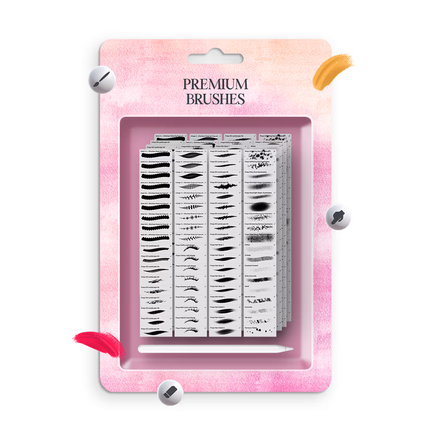 450+ professional digital brushes with stroke samples and stylus