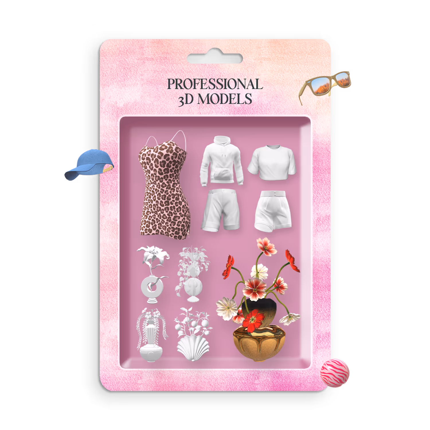 30+ professional 3D models of clothing, props and decor